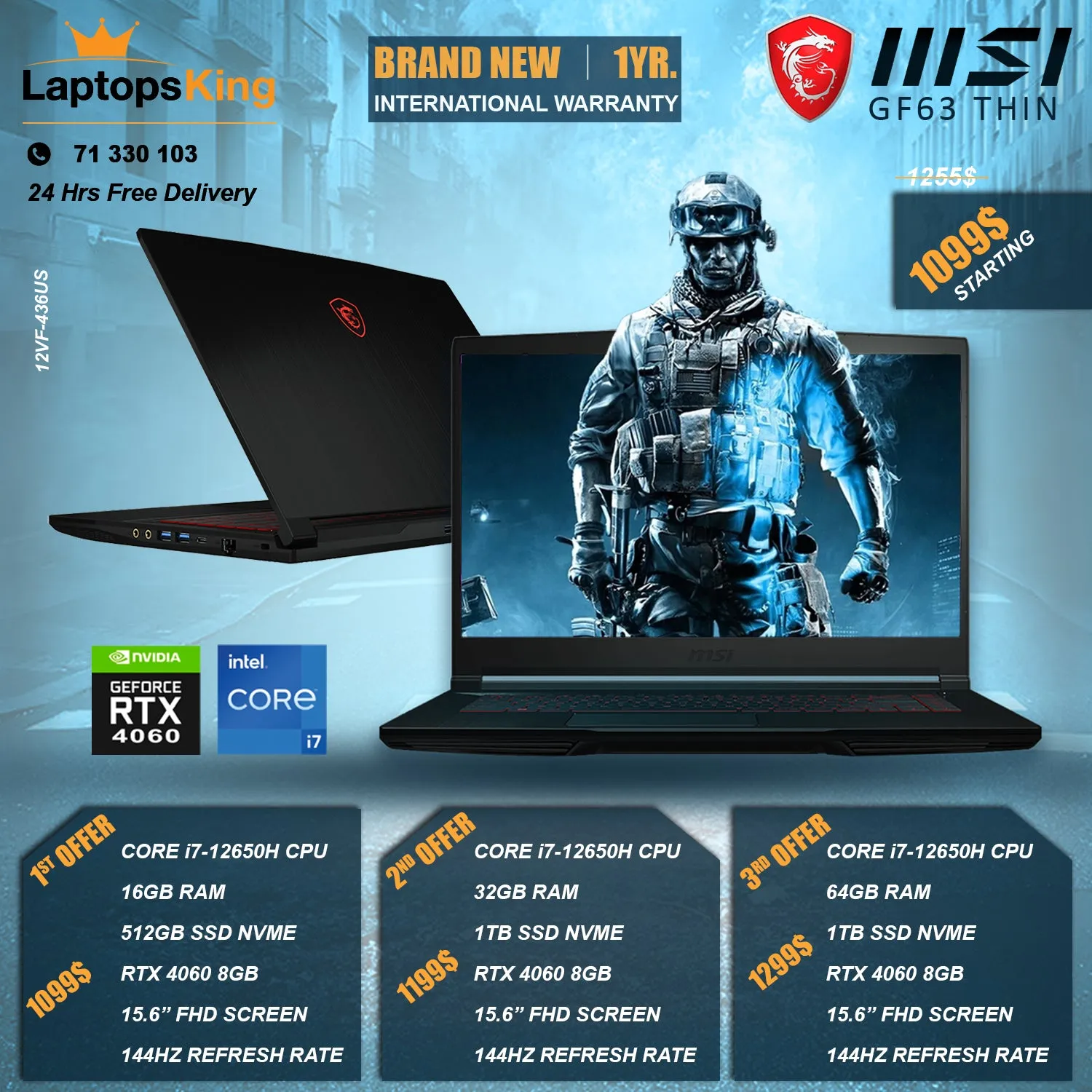 Msi GF63 Thin 12VF-436US Core i7-12650H Rtx 4060 144hz Gaming Laptop Offers (Brand New)