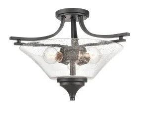 Natalie Semi-Flush Mount Fixture - Matte Black - Clear Seeded Glass - 19in. Diameter - E26 Medium Base