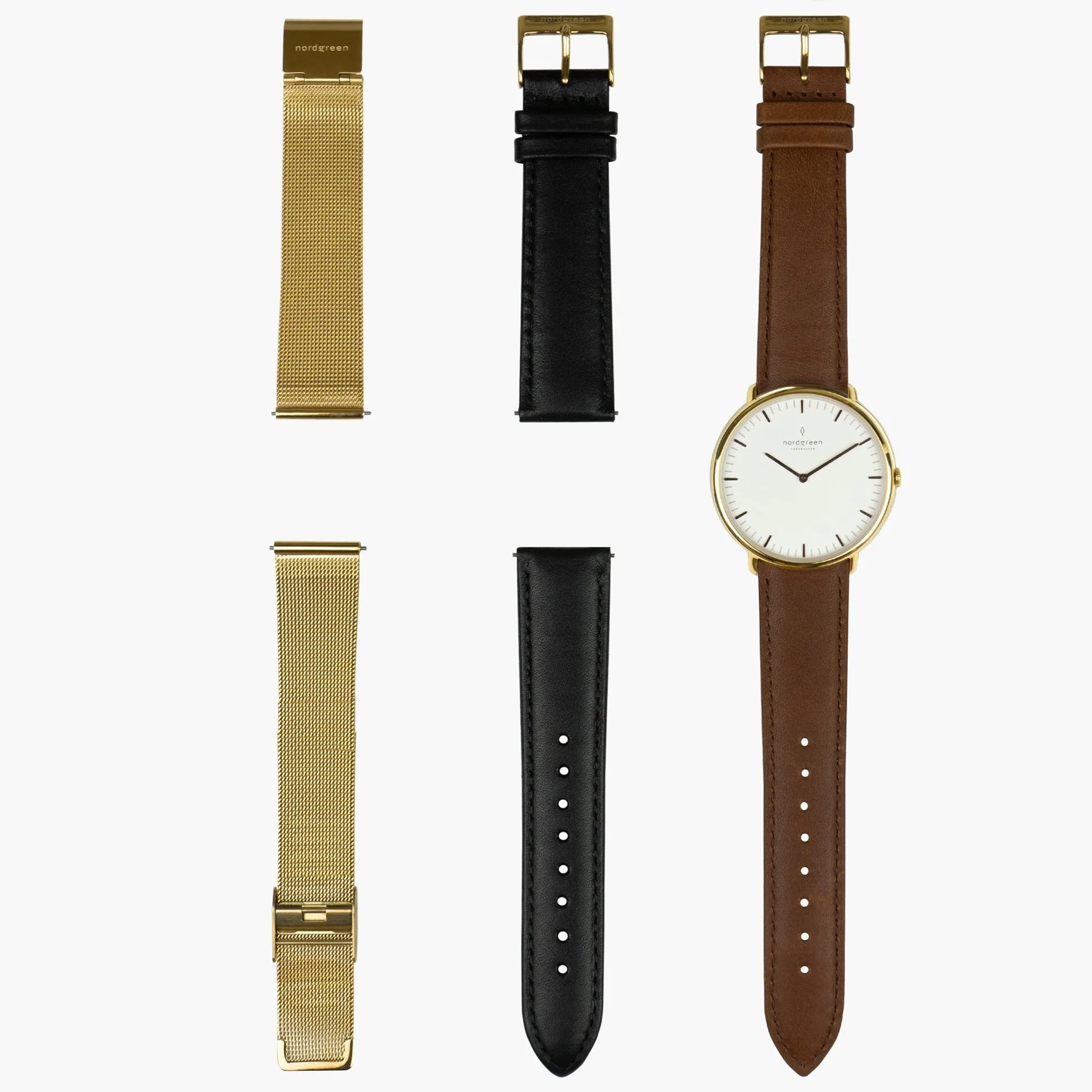 Native - BUNDLE White Dial | Gold | Brown / Black / Mesh Straps