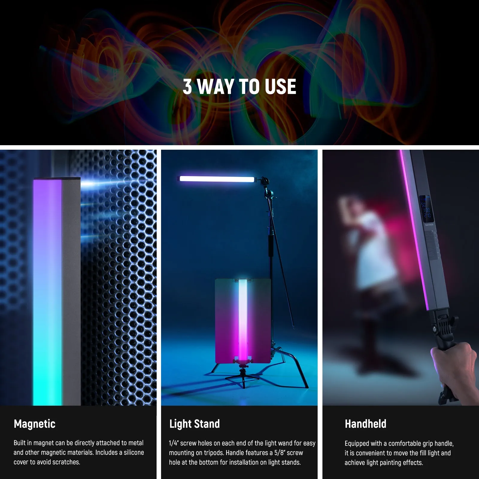 NEEWER RGB2 LED Tube Light Stick with Metal Barndoor