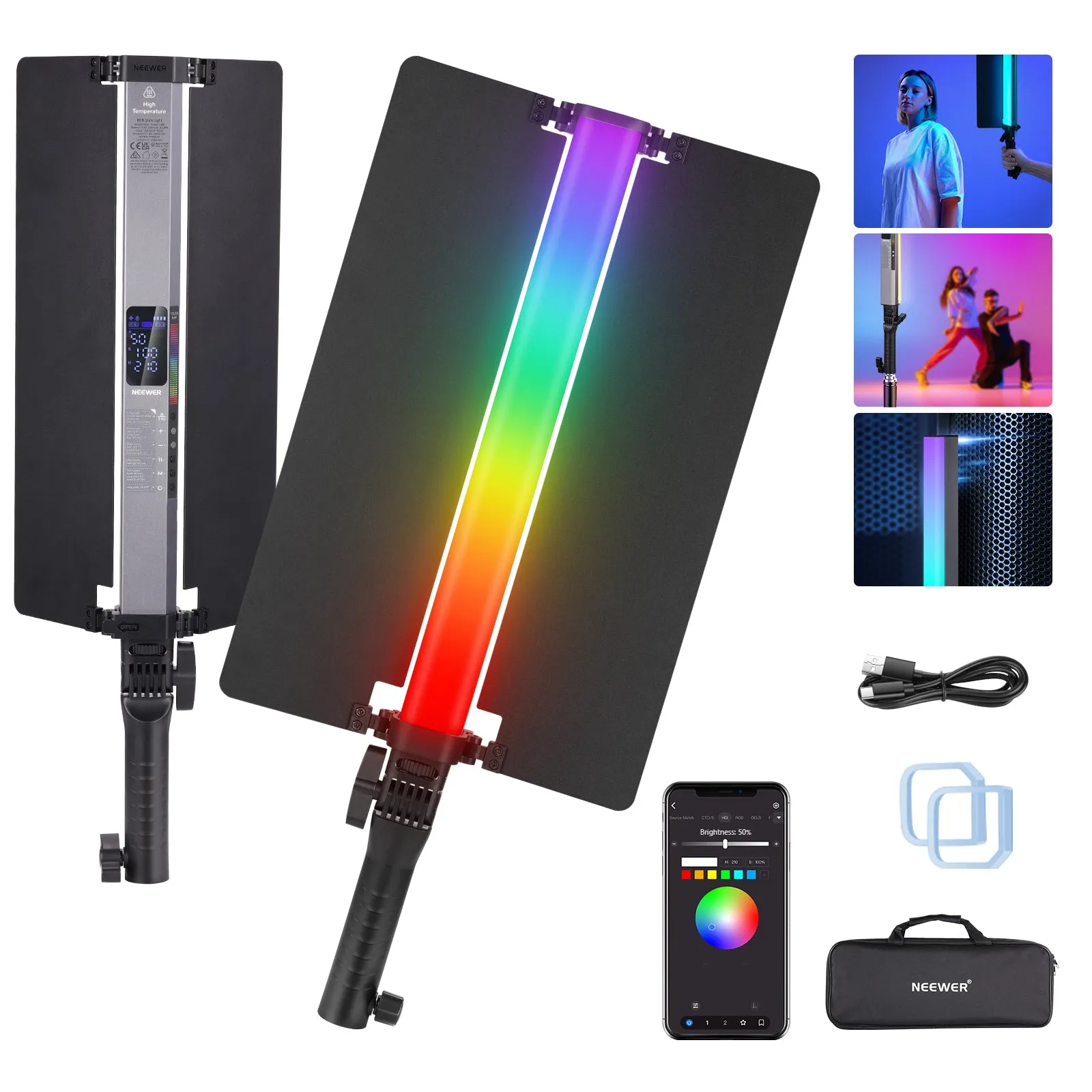 NEEWER RGB2 LED Tube Light Stick with Metal Barndoor