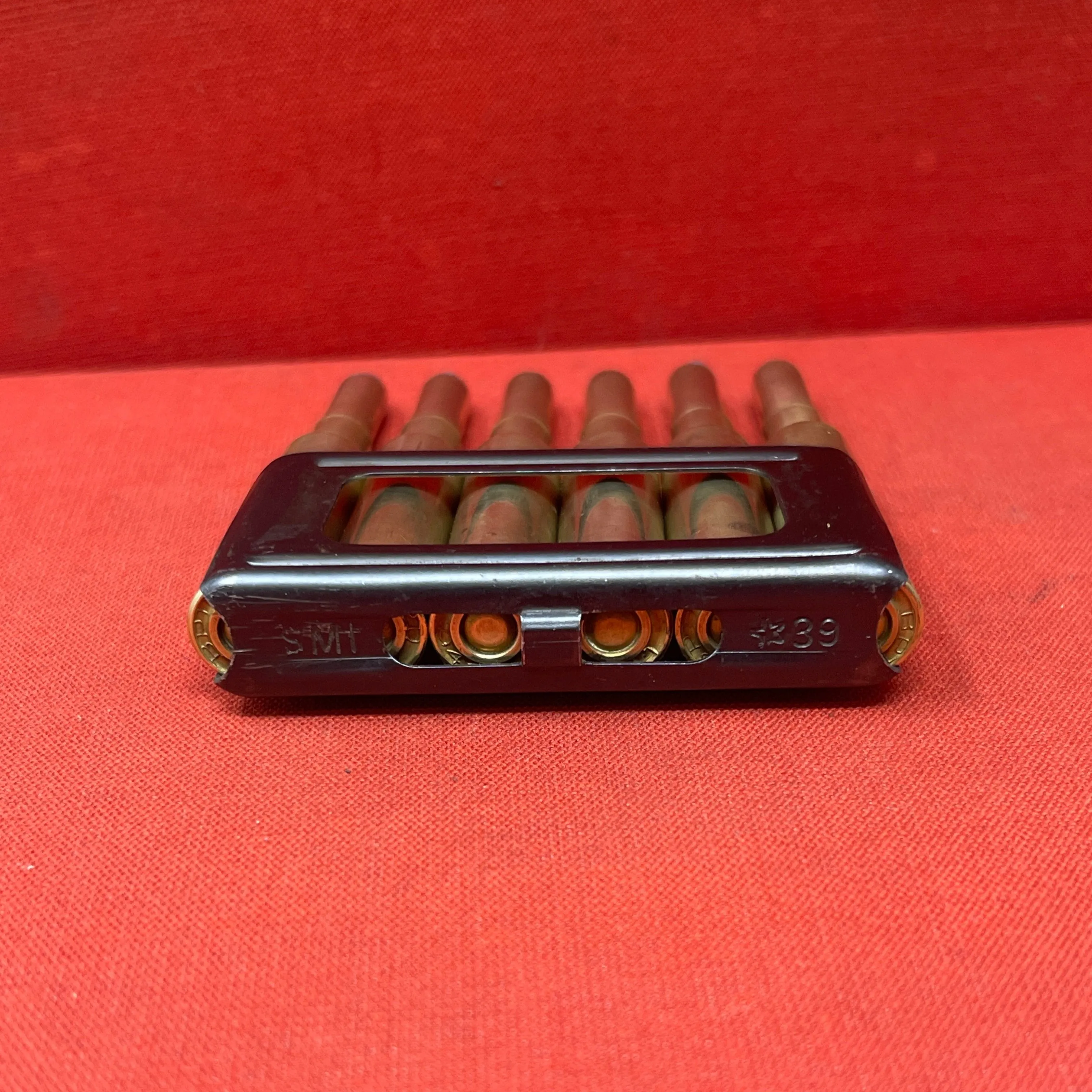 Original WWII 6 x 6.5mm Carcano Rounds in Clip (Inert)