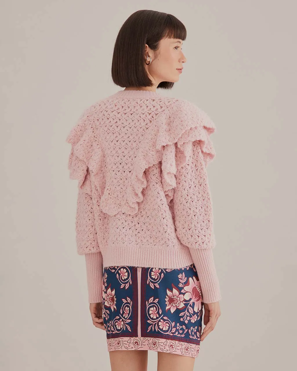 Pink Flower Texture Knit Cardigan