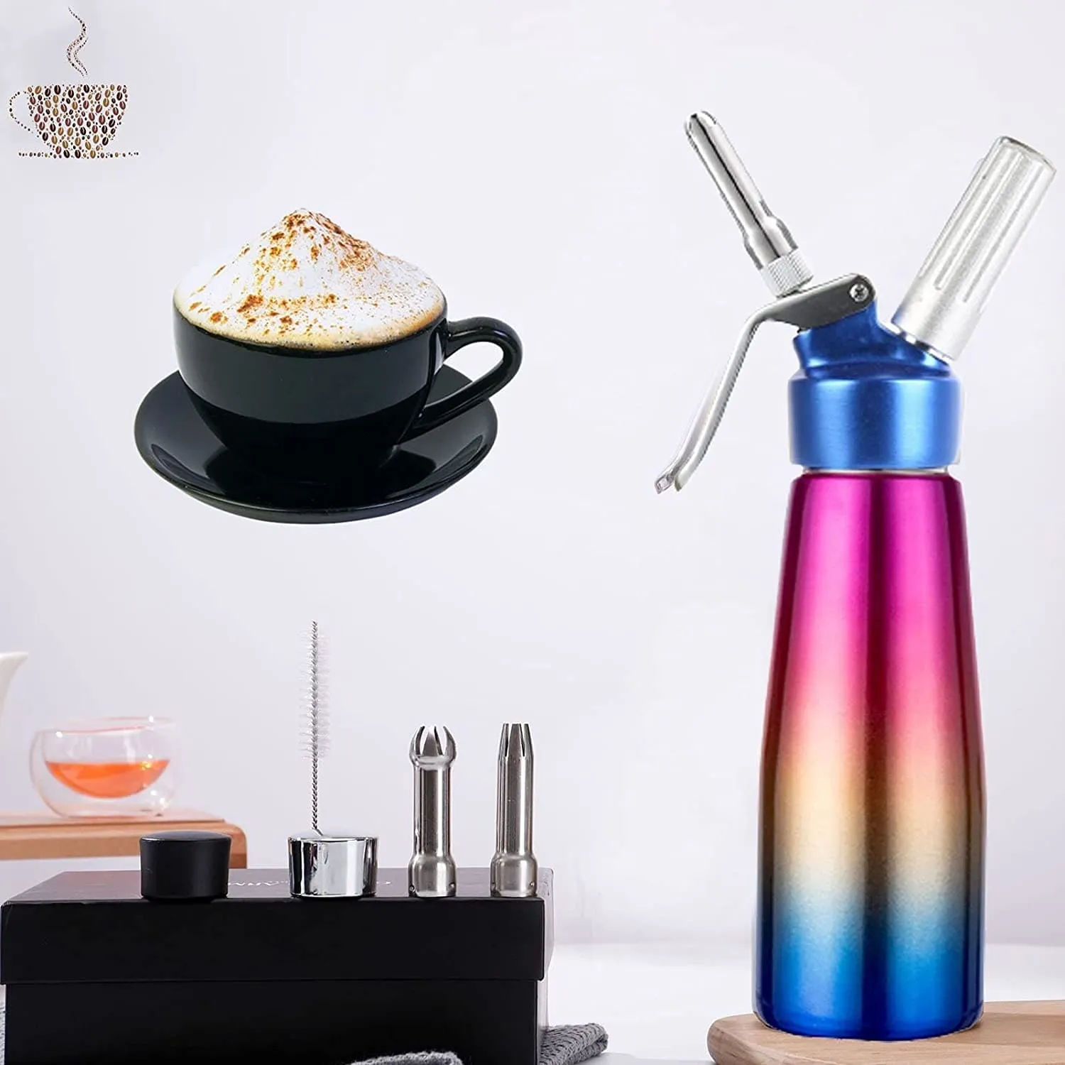 Professional Whipped Cream Dispenser Stainless Steel Cream Whipper, Durable Whip Cream Canister Whipping Siphon with 3 Decorating Nozzles, 1-Pint Gourmet Cream Whipper