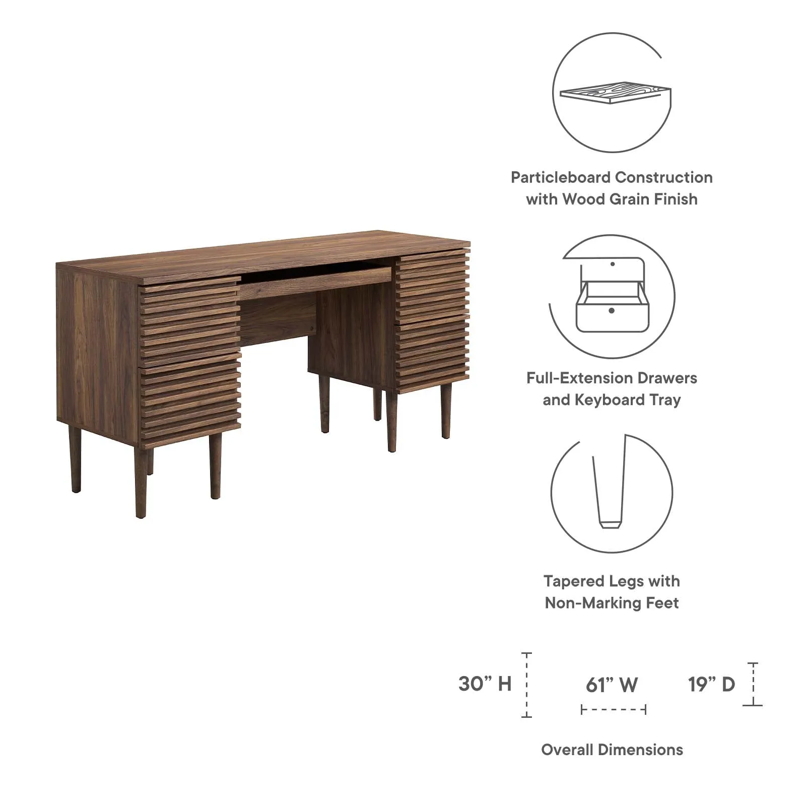 Render Office Desk Walnut EEI-6254-WAL