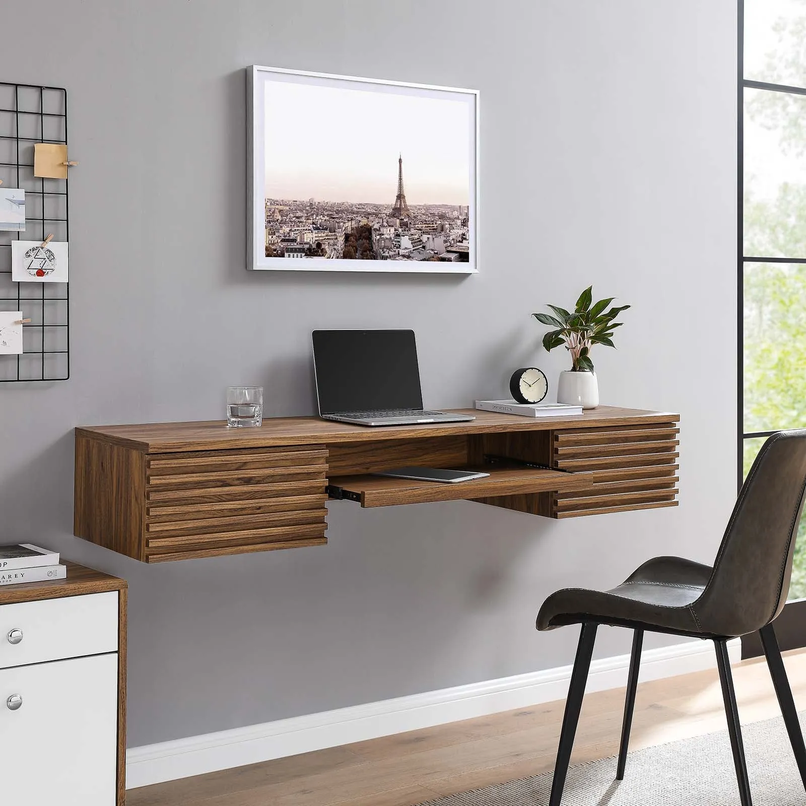 Render Wall Mount Wood Office Desk Walnut EEI-5865-WAL