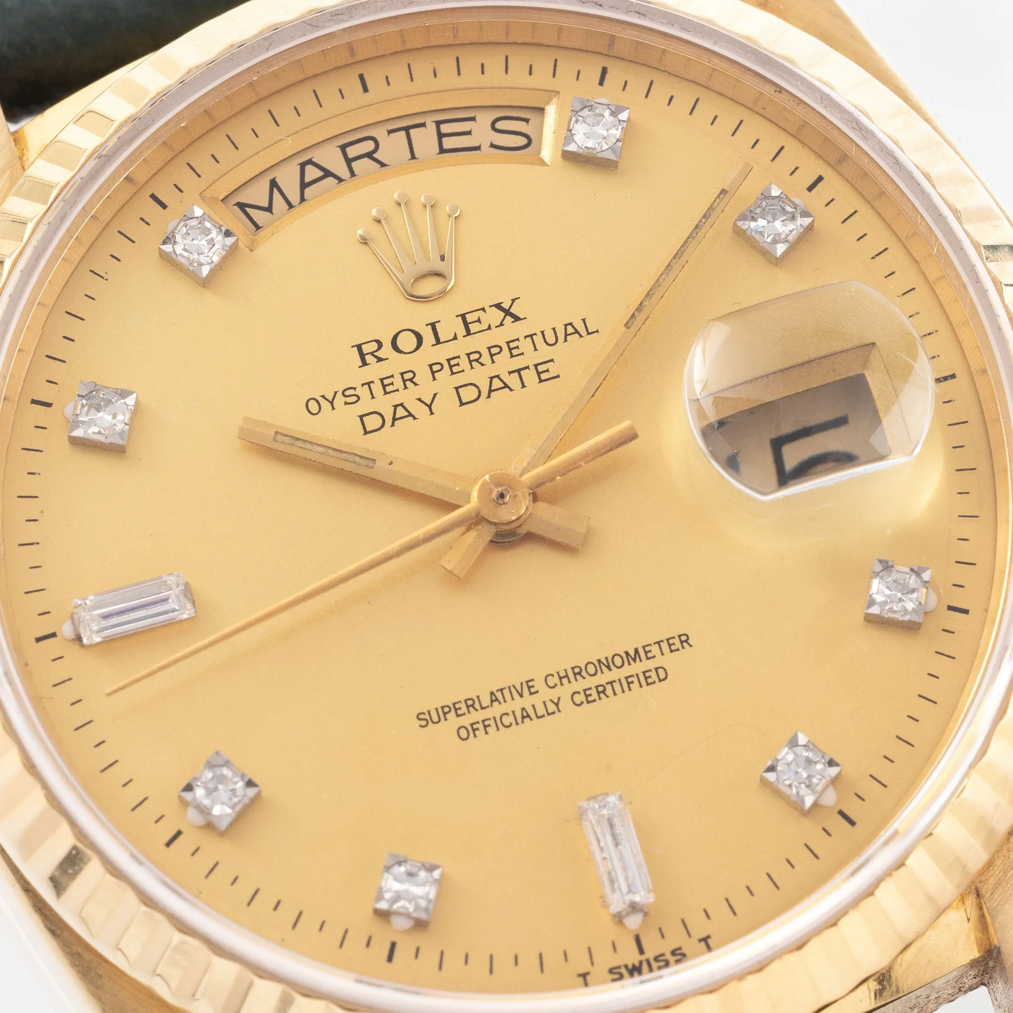 Rolex Day-Date Vertical-Brushed Lemon Diamond Dial Ref. 18038 with Original Punched Warranty Paper