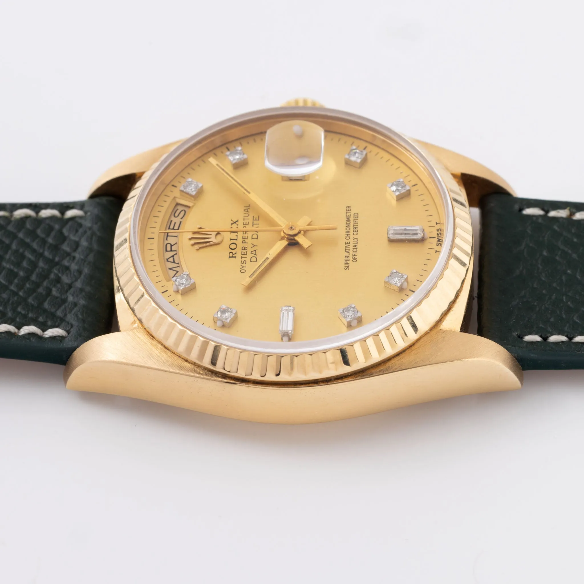 Rolex Day-Date Vertical-Brushed Lemon Diamond Dial Ref. 18038 with Original Punched Warranty Paper