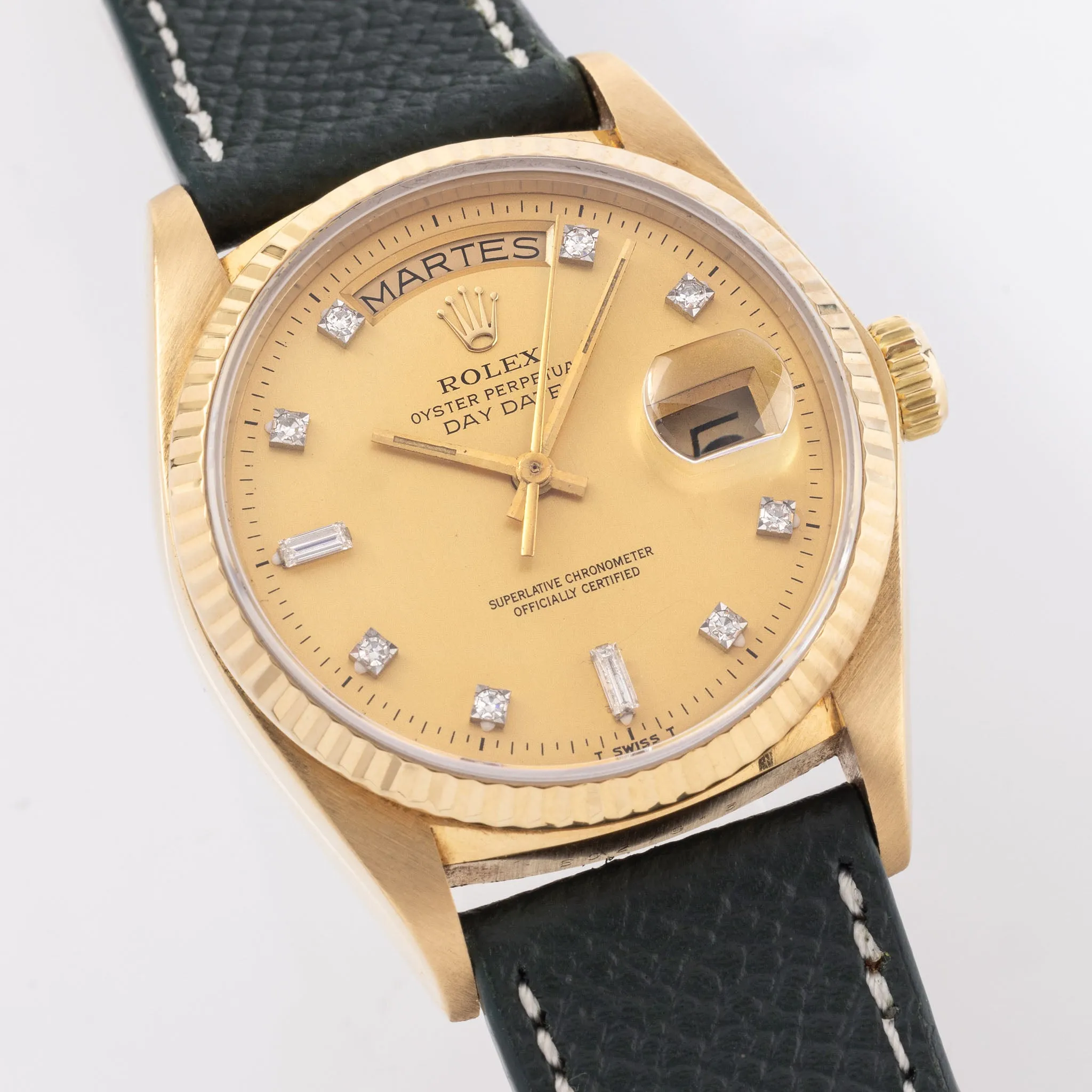 Rolex Day-Date Vertical-Brushed Lemon Diamond Dial Ref. 18038 with Original Punched Warranty Paper