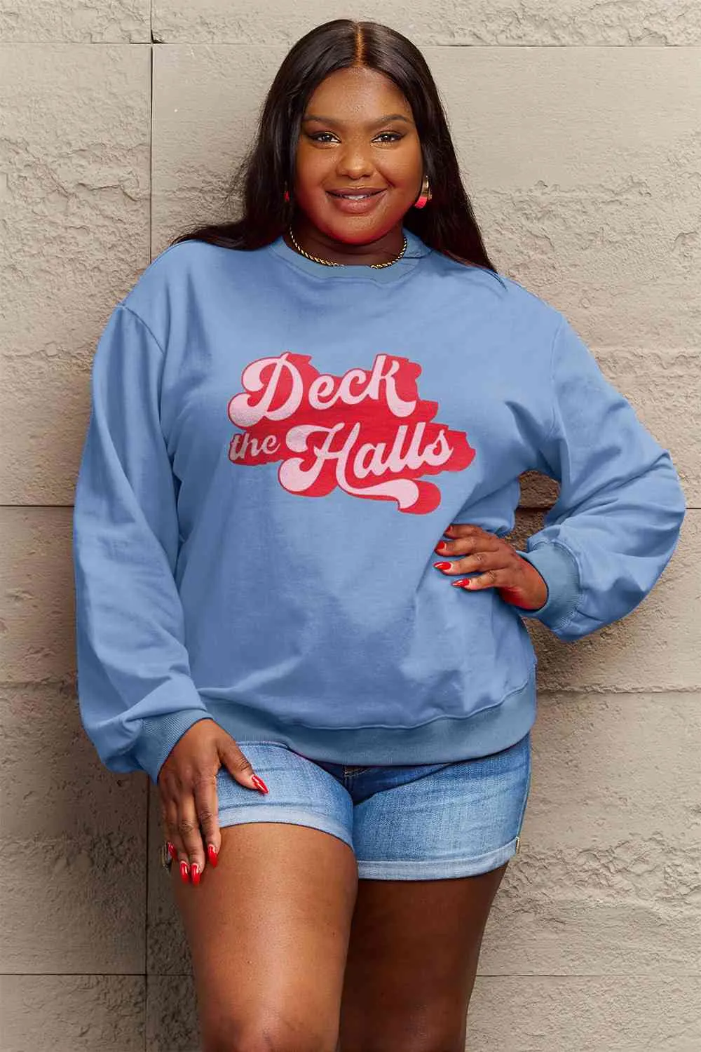 Simply Love Full Size DECK THE HALLS Graphic Sweatshirt