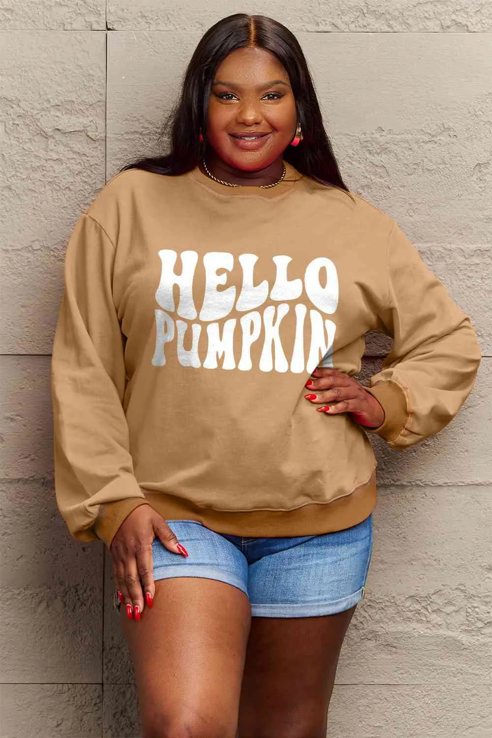 Simply Love Full Size HELLO PUMPKIN Graphic Sweatshirt