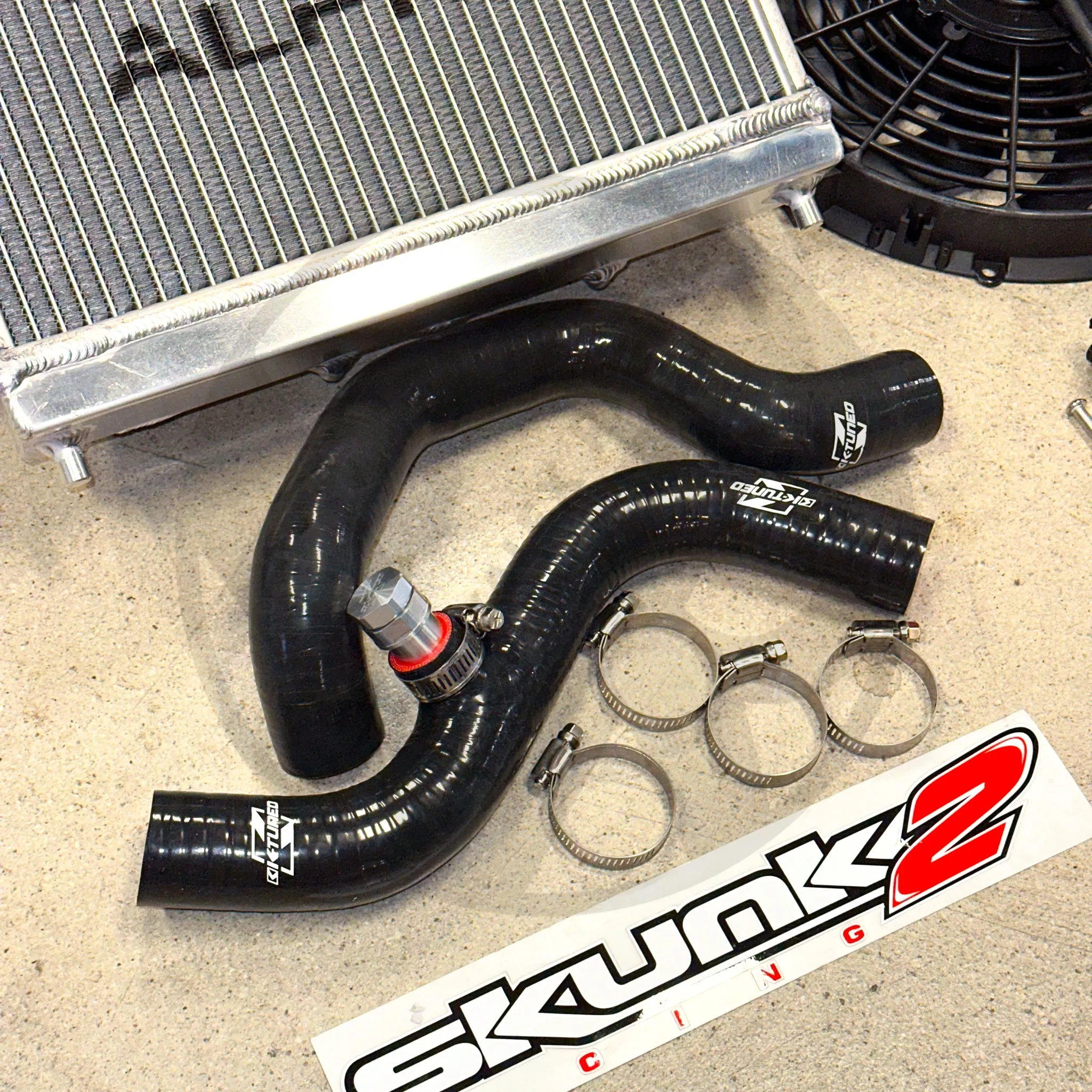 Skunk2 Pro Driver Side Alpha Radiator Kit w/ K-TUNED Radiator Hoses For Honda Civic Acura Integra K Swap