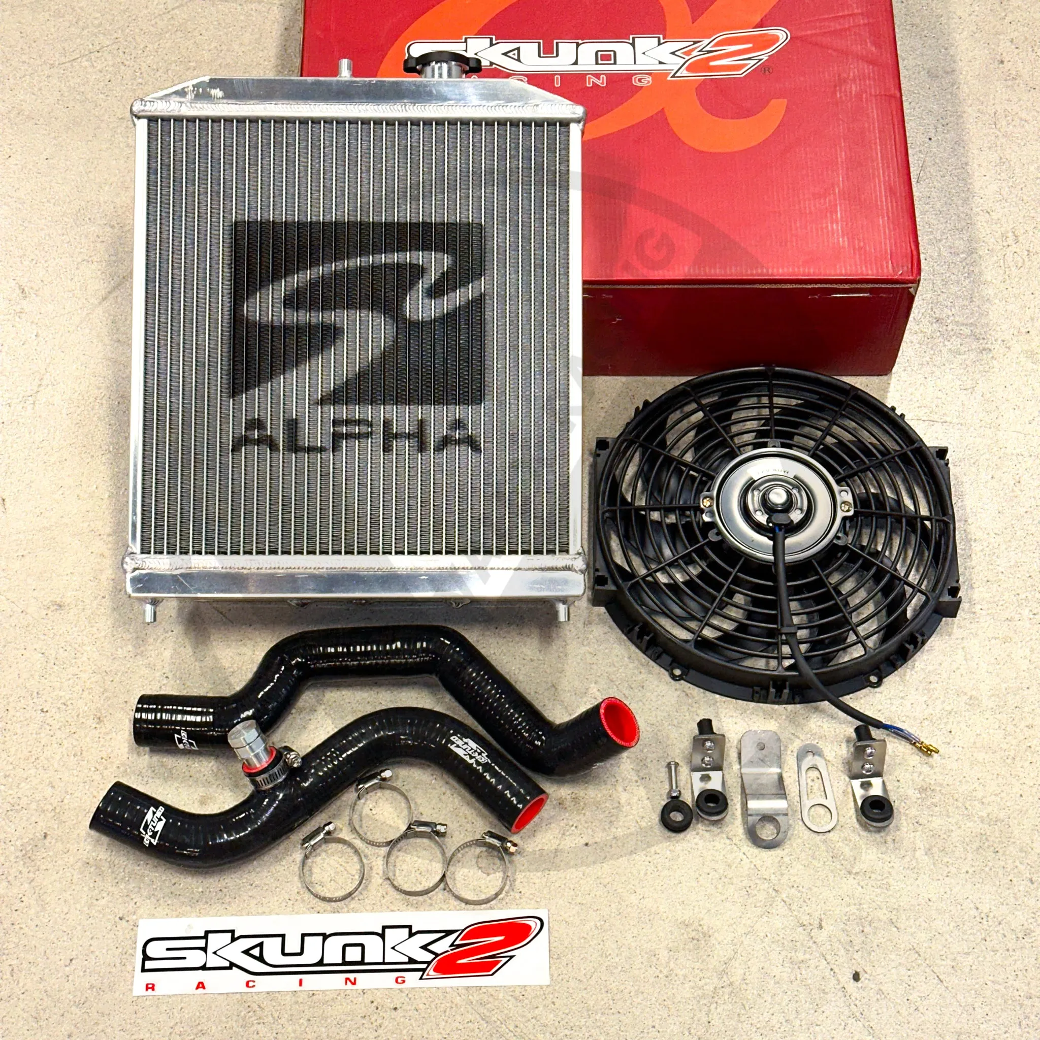 Skunk2 Pro Driver Side Alpha Radiator Kit w/ K-TUNED Radiator Hoses For Honda Civic Acura Integra K Swap