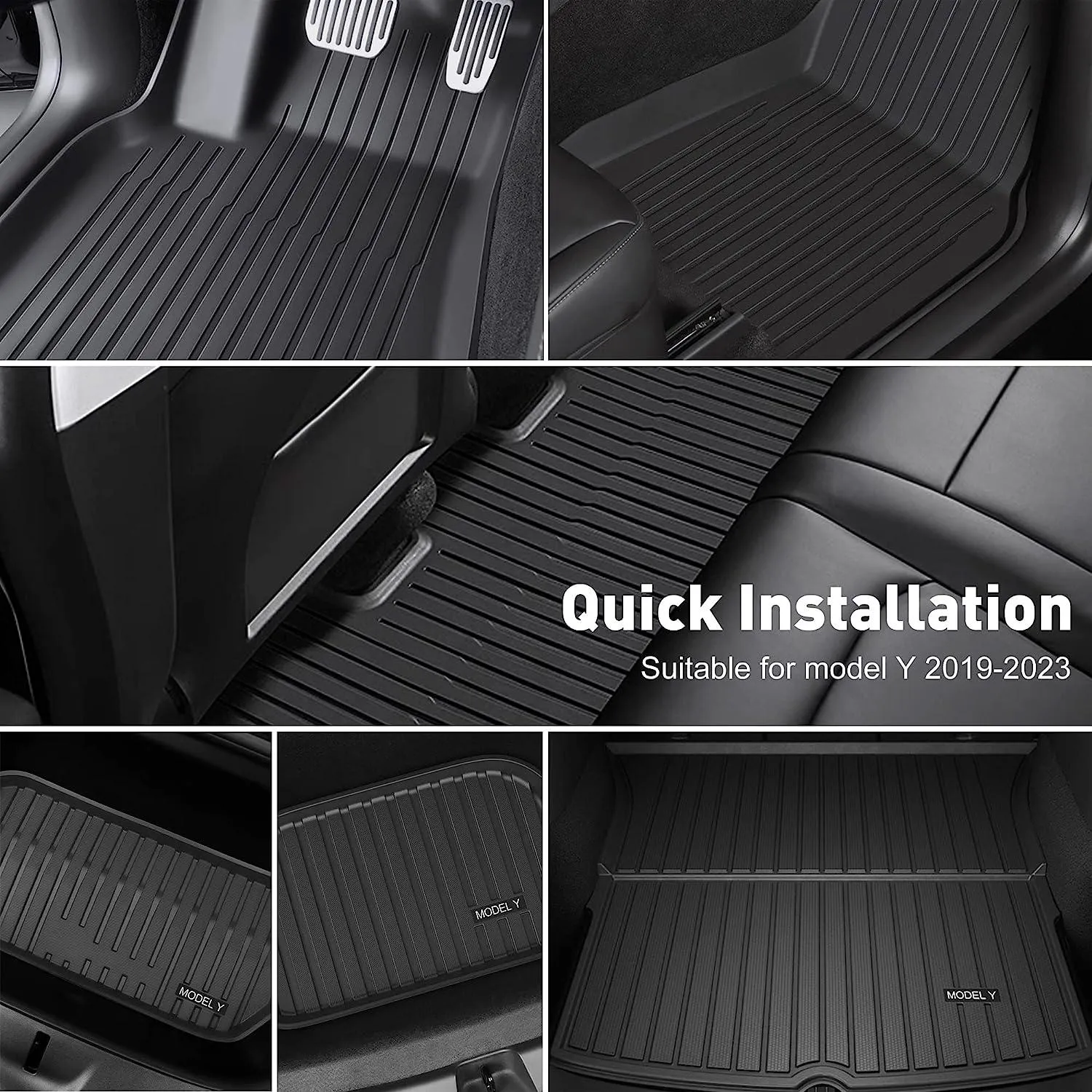 Tesla Model Y Waterproof Anti-Slip Set of 6 TP Floor Mats 2019 2020 2021 2022 2023 Accessories Fit for Front Rear Cargo Liner Set