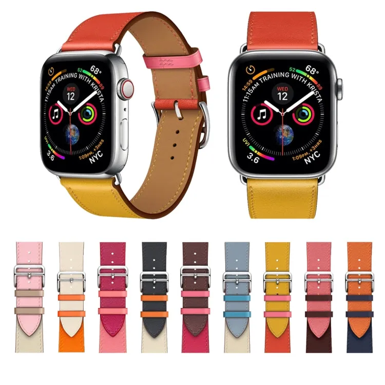 Two Color Single Loop Leather Wrist Strap Watch Band for Apple Watch Series 3 & 2 & 1 42mm, Color:Rice White Orange