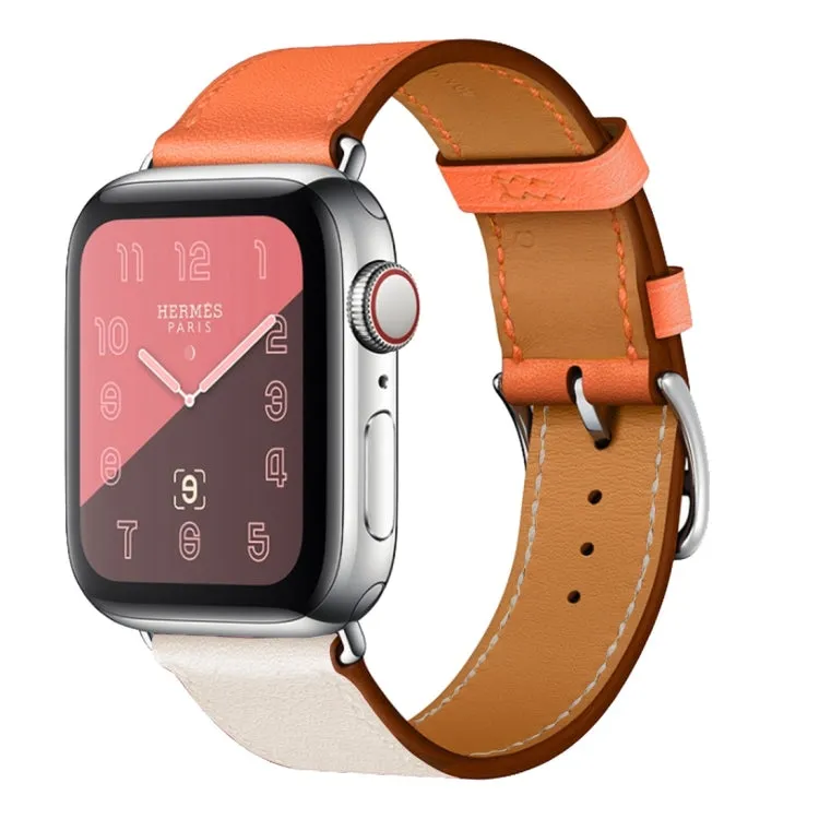 Two Color Single Loop Leather Wrist Strap Watch Band for Apple Watch Series 3 & 2 & 1 42mm, Color:Rice White Orange