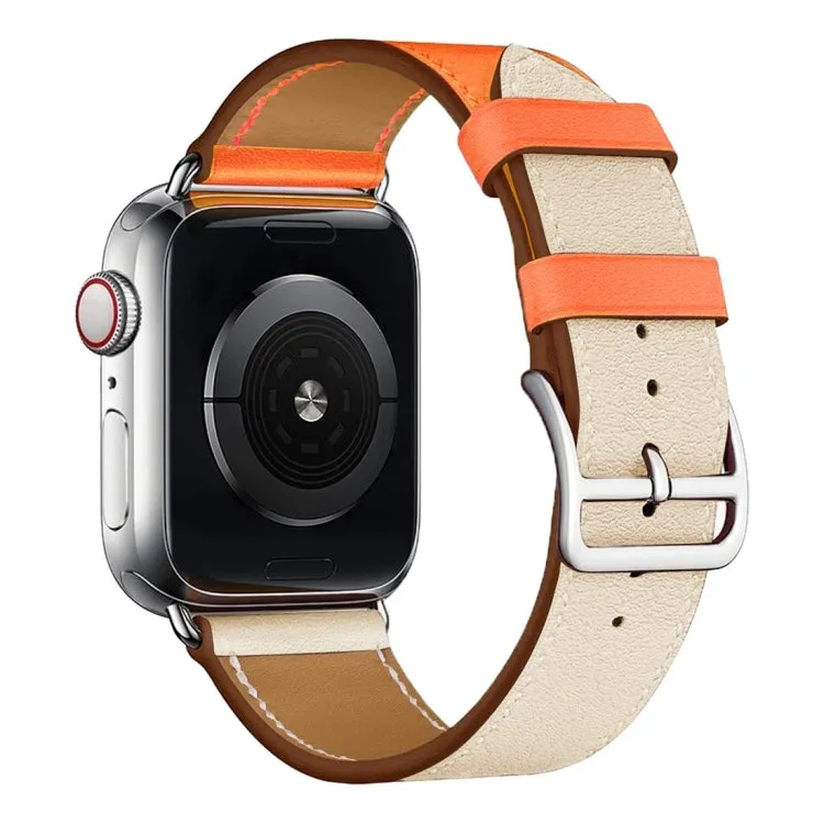 Two Color Single Loop Leather Wrist Strap Watch Band for Apple Watch Series 3 & 2 & 1 42mm, Color:Rice White Orange