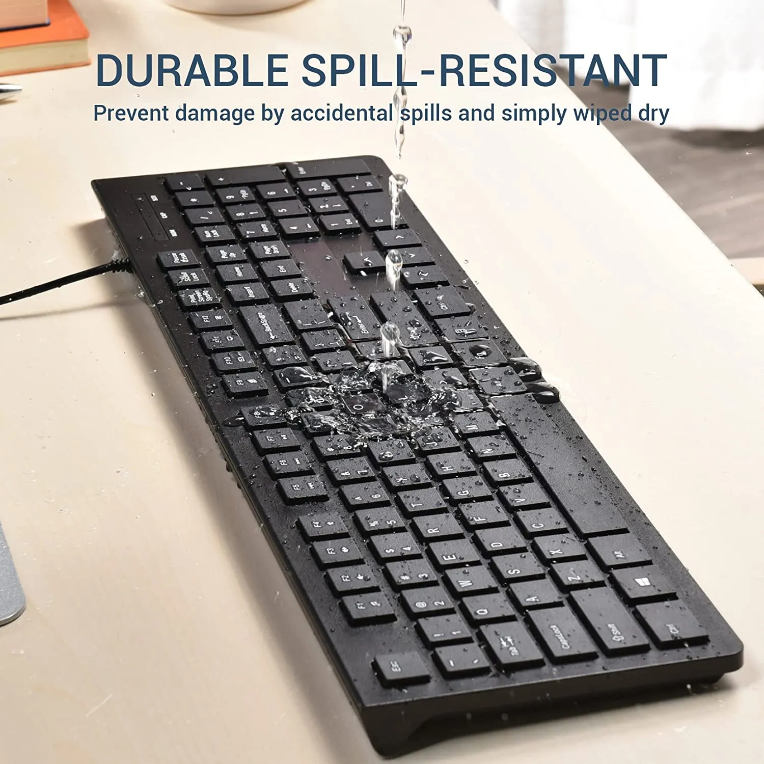 USB Keyboard Foldable Stands, Spill-Resistant, Anti-Wear Letters for Windows Mac PC Laptop, Full Size