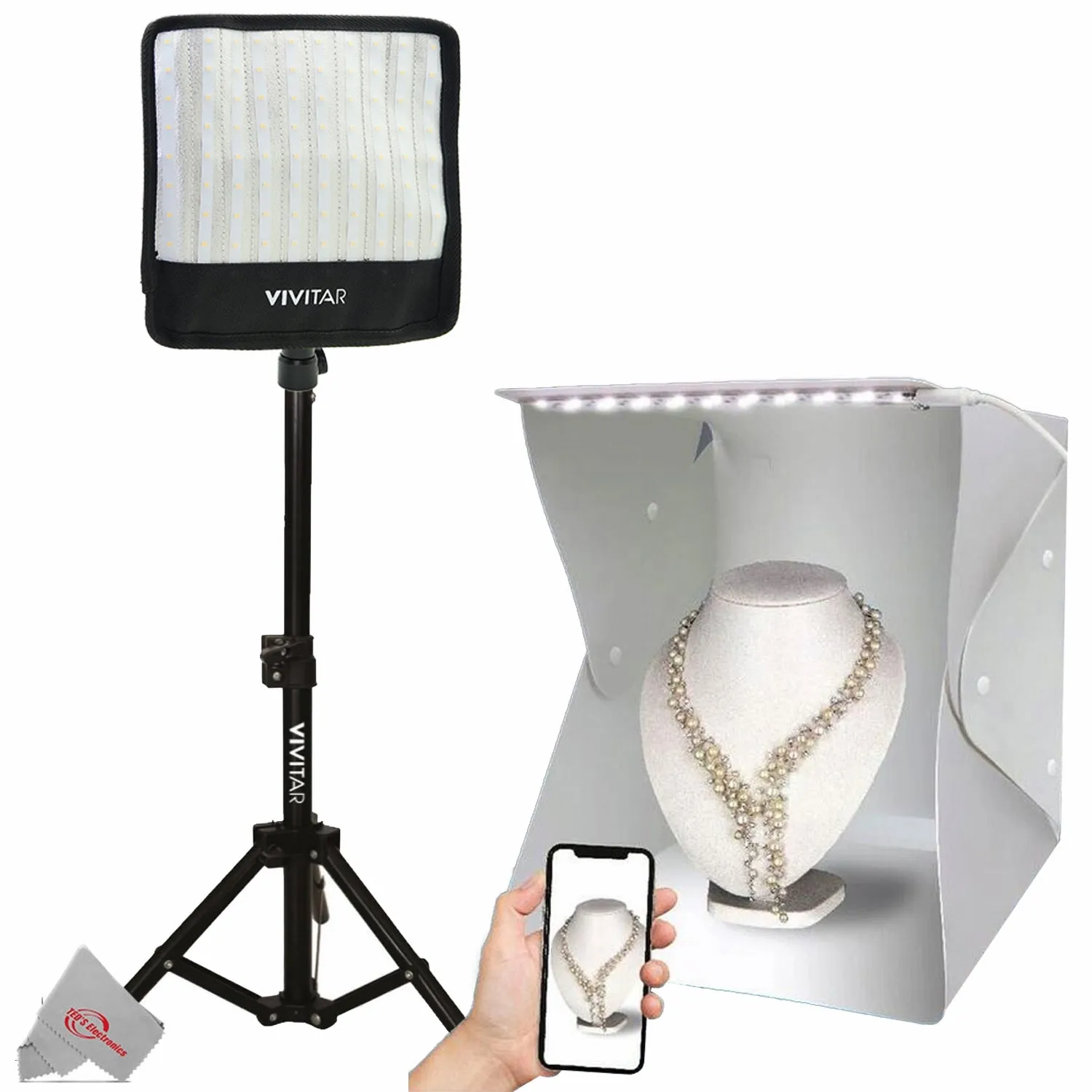 Vivitar Super Bright Flexible Led Light Panel 1600Lm Adjustable Brightness Mini Studio Bundle with Lightbox and Stand