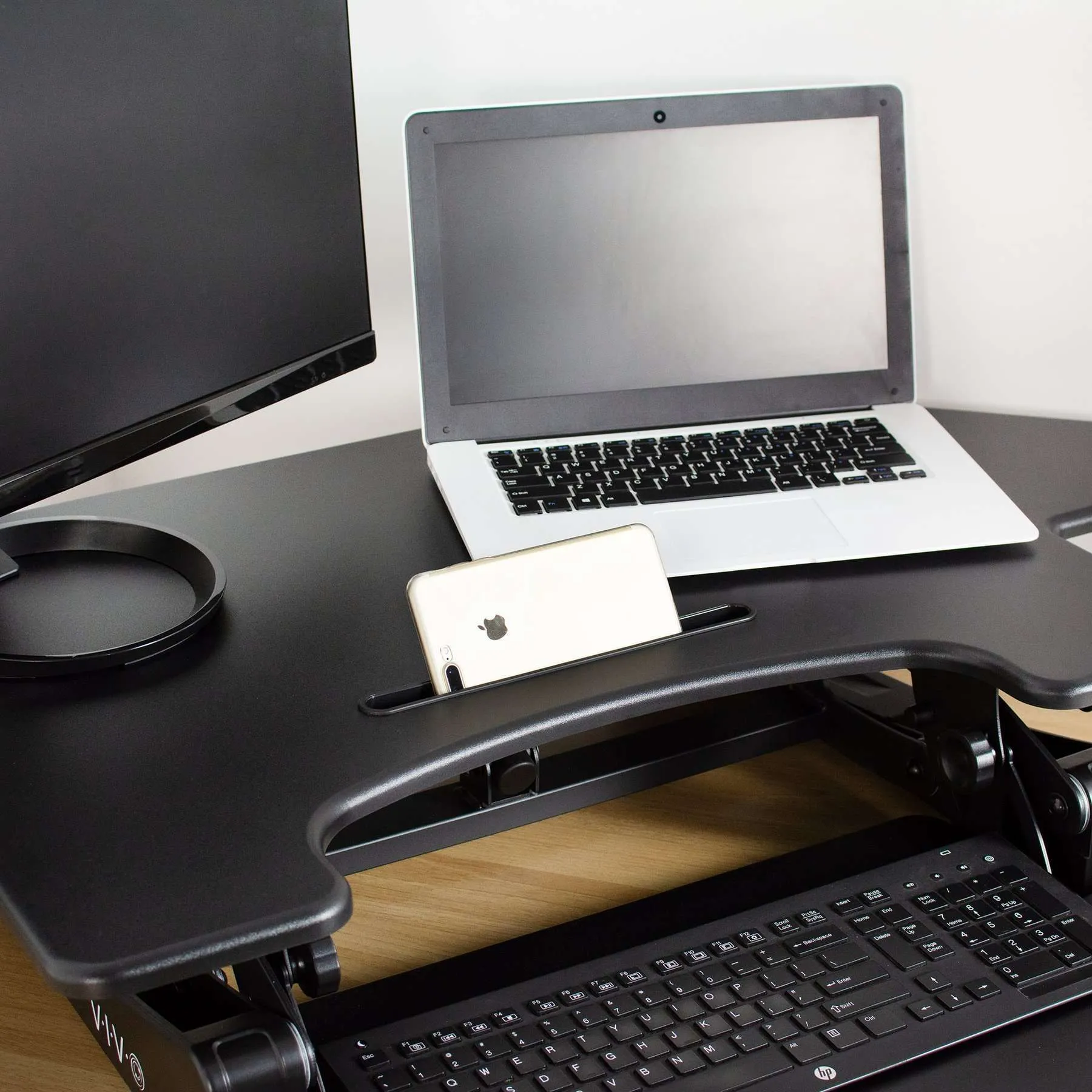 VIVO Black Corner Electric Height Adjustable Cubicle Sit-to-Stand Desk Riser, DESK-V000VCE