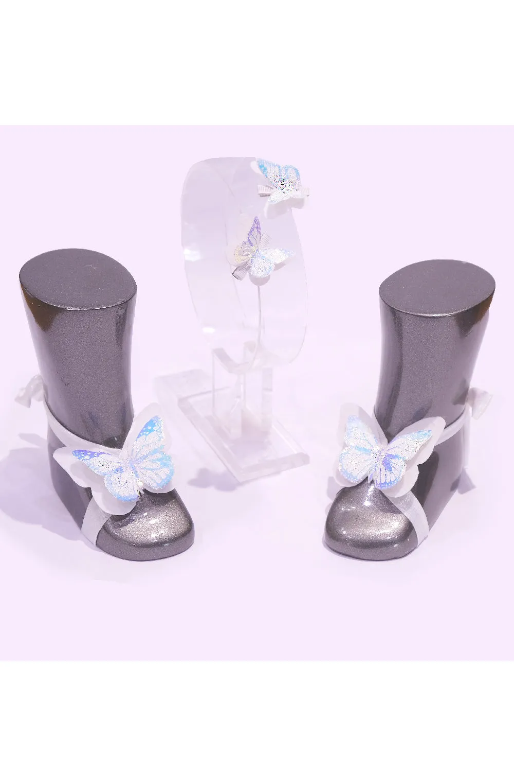 White Butterfly Slip-Ons And Clips