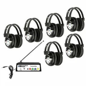 Wireless Listening Center, 6-Station with Headphones and Transmitter, Multi-Frequency